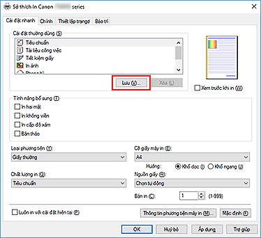 hình: Lưu... trên tab Cài đặt nhanh