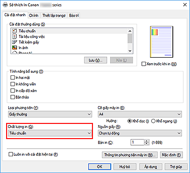 hình: Chất lượng in trên tab Cài đặt nhanh