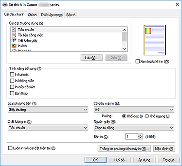 hình: Tab Cài đặt nhanh