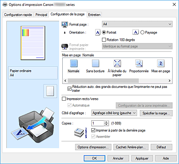 figure : Onglet Configuration de la page