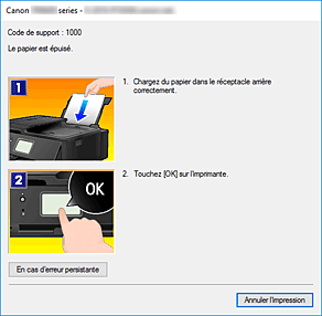 figure : Écran d'état d'imprimante Canon IJ-Affichage d'une erreur