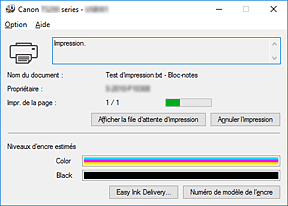 figure : Écran d'état d'imprimante Canon IJ