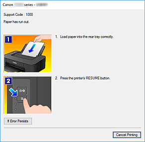figura: Exibição de erro do Monitor de Status Canon IJ