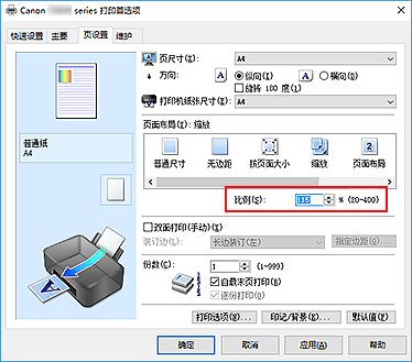 插图：“页设置”选项卡上的“设定比例”