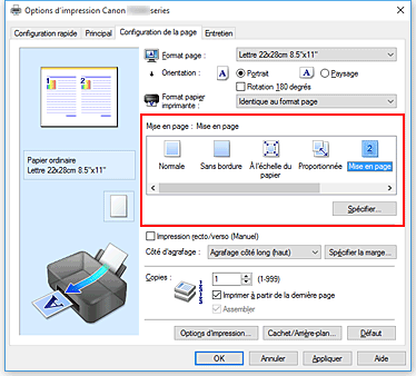 figure : Sélectionnez Mise en page comme Mise en page dans l'onglet Configuration de la page