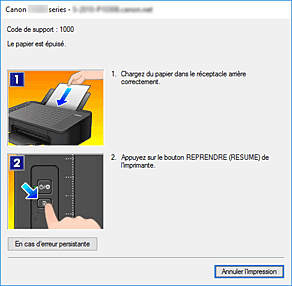 figure : Écran d'état d'imprimante Canon IJ-Affichage d'une erreur