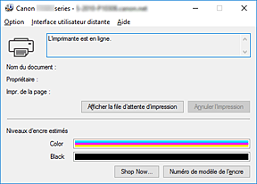 figure : Écran d'état d'imprimante Canon IJ