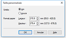 figure : Boîte de dialogue Taille personnalisée
