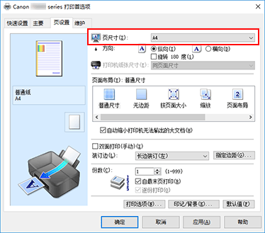 插图：“页设置”选项卡上的“页尺寸”