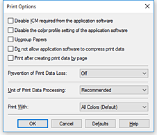 фигура: Диалогов прозорец &bdquo;Print Options&rdquo;