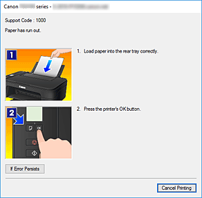 фигура: Дисплей за грешки на Canon IJ Status Monitor