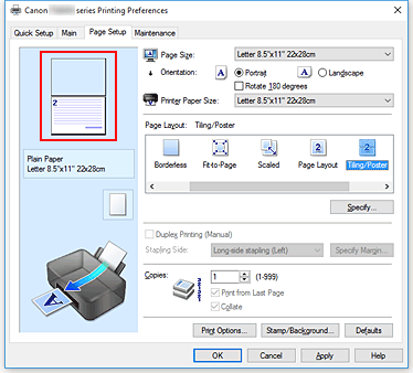 figure:Settings preview displayed on the Page Setup tab