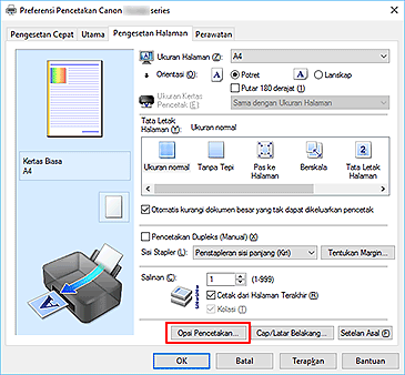 gambar: Opsi Pencetakan... pada tab Pengesetan Halaman