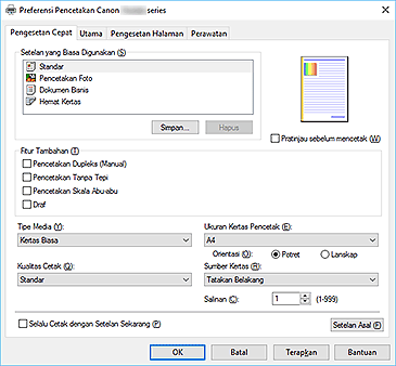 gambar: Tab Pengesetan Cepat