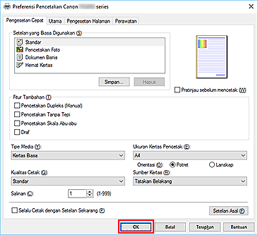 gambar: OK pada tab Pengesetan Cepat