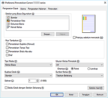 gambar: Tab Pengesetan Cepat