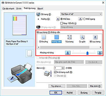 hình: Chọn Không viền cho Bố cục trang trên thanh Thiết lập trang