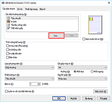 hình: Lưu... trên tab Cài đặt nhanh