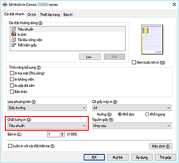 hình: Chất lượng in trên tab Cài đặt nhanh