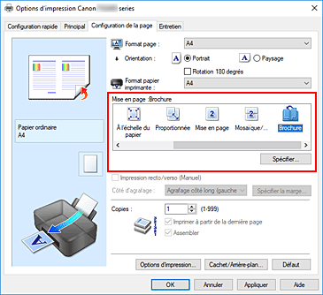 figure : Sélectionnez Brochure comme Mise en page dans l'onglet Configuration de la page.