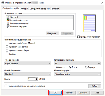 figure : OK dans l'onglet Configuration rapide