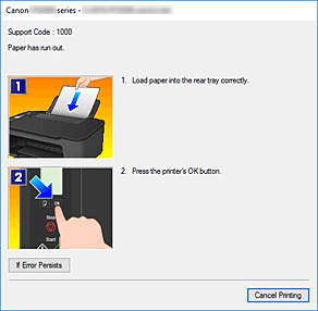 фигура: Дисплей за грешки на Canon IJ Status Monitor