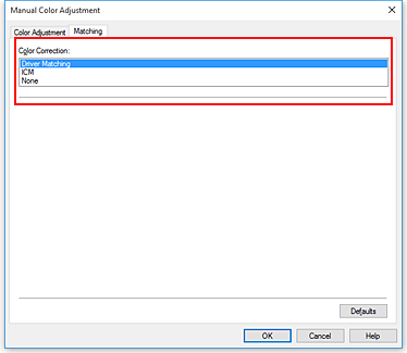 figure:Color Correction in the Manual Color Adjustment dialog box