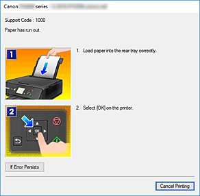 Obrázok: zobrazenie chyby v aplikácii Monitor stavu tlačiarne Canon IJ