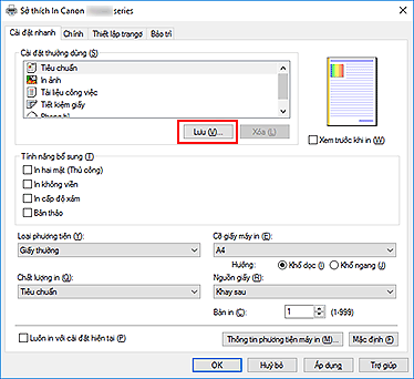 hình: Lưu... trên tab Cài đặt nhanh
