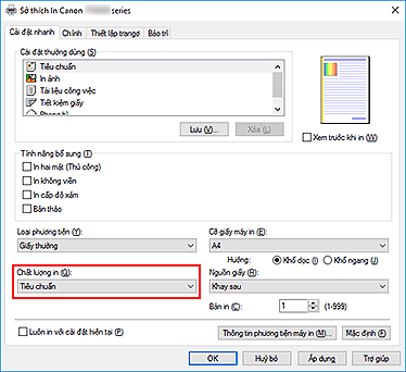 hình: Chất lượng in trên tab Cài đặt nhanh