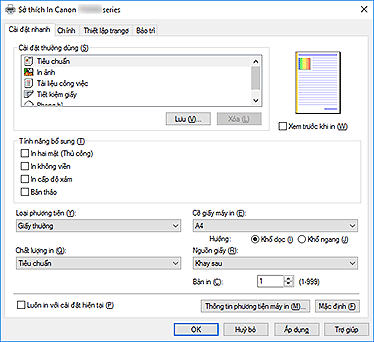 hình: Tab Cài đặt nhanh