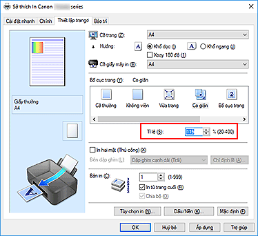 hình: Tỉ lệ trên tab Thiết lập trang