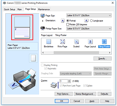 figure:Settings preview displayed on the Page Setup tab