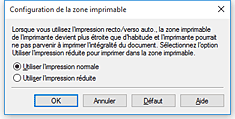figure : Boîte de dialogue Configuration de la zone imprimable
