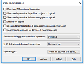 figure : Boîte de dialogue Options d'impression