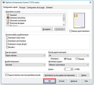 figure : OK dans l'onglet Configuration rapide