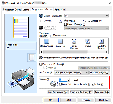 gambar: Salinan pada tab Pengesetan Halaman