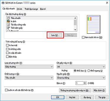 hình: Lưu... trên tab Cài đặt nhanh