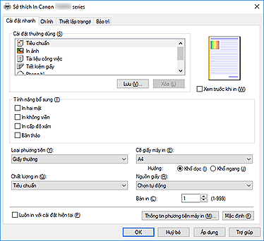 hình: Tab Cài đặt nhanh