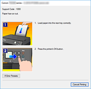 фигура: Дисплей за грешки на Canon IJ Status Monitor