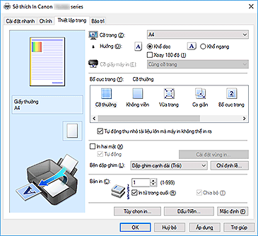 hình: Tab Thiết lập trang
