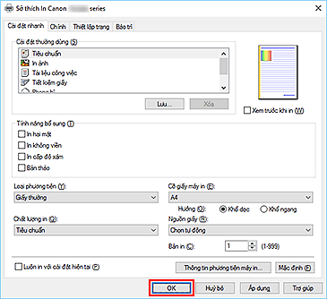 hình: OK trên tab Cài đặt nhanh