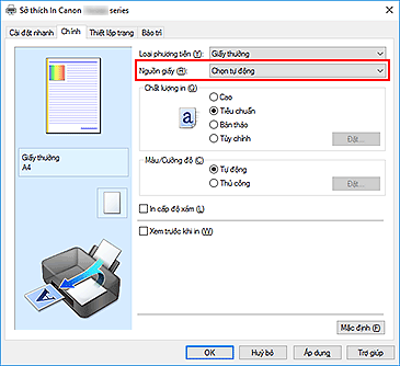 hình: Nguồn giấy trên tab Chính