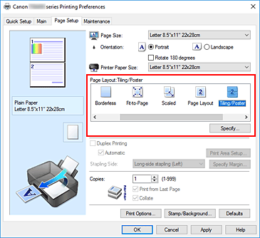 joonis: vahekaardi Lehe häälestamine suvandi Lehe paigutus sätte Paanimine/plakat