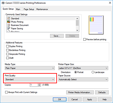 figura:Print Quality din fila Quick Setup