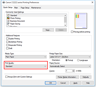 figure:Print Quality on the Quick Setup tab