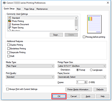 figure:OK on the Quick Setup tab