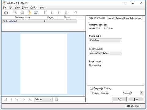 рисунок: предварительный просмотр Canon IJ XPS