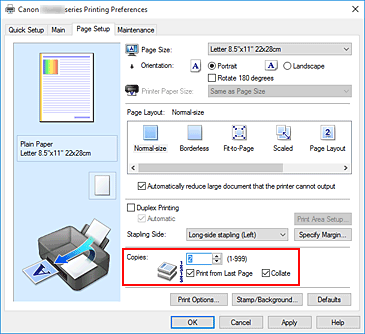 figure:Copies on the Page Setup tab