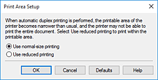 figure:Print Area Setup dialog box